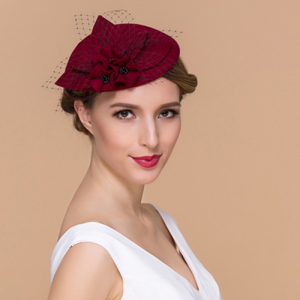 Wine red black colored 100 Australian wool handmade vintage fashion fascinators veil top evening party wedding bridals pillbox hats fedoras